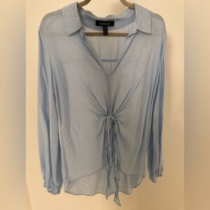 Ellen Tracy Light Blue Tie-Front Blouse